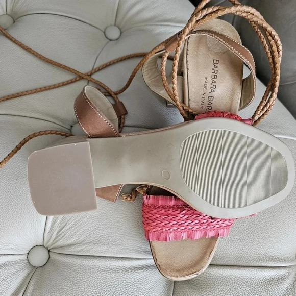 Barbara Barbieri Leather Ankle Tie Sandals High Heel Italy Red Brown  size 8.5 - Picture 6 of 6